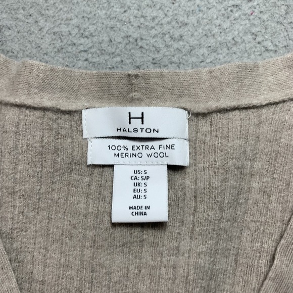 HALSTON Sweater Womens Small Top Merino Wool Beige - Picture 3 of 6